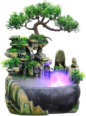 Fuente de Escritorio, Fuente de Escritorio con Cascada LED, con Cambio de Color, Fuente de Escritorio Interior para la Decoración de Escritorio, Simulación de Jardín de Rocas, Humidificador,  