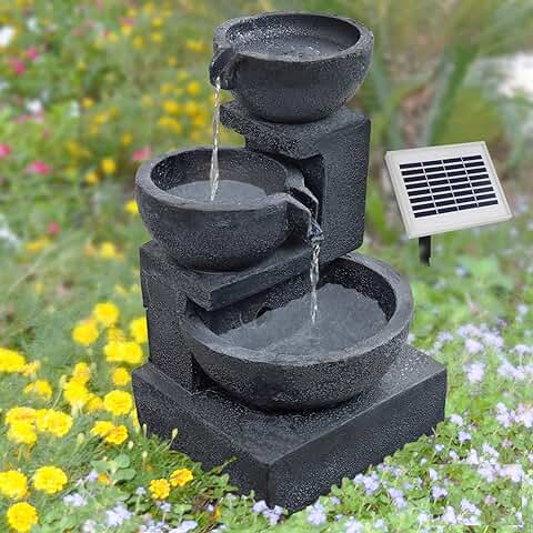 Fuente de Jardín, Fuente Solar, Baño de Pájaros, Cascada, Decoración de Jardín con Bomba, Fuente de Agua para el Jardín  