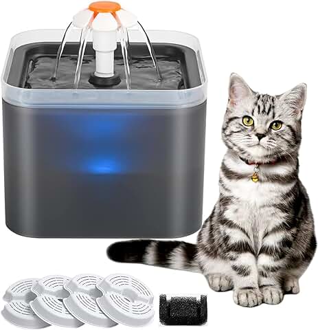 Fuente para Gatos, Bebedero Gatos Ultra Silenciosa, Fuente Gatos 2 Litros, con Luz LED, Dispensador de Agua Automática para Mascotas con 4 Filtros de Carbón Activado  