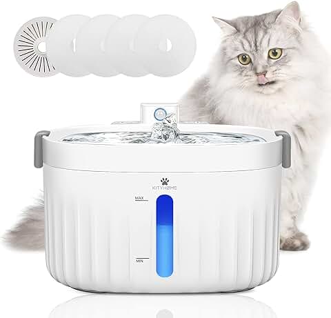 Fuente para Gatos con Sensor, Fuente Agua Gatos sin Cable, Bebedero Gatos Automatico 2L con Bomba Silenciosa y Filtro, Fuentes para Gatos Eléctricas con Batería de 5000 mAh  