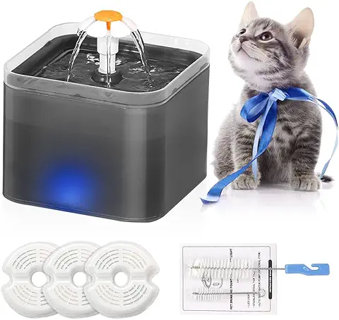 Fuente para Gatos - RIGHTWELL 2L Bebedero Gatos, Fuente Agua Gatos con Luz LED/Bomba/Cepillos de Limpieza/3 Filtros de Carbón Activado  