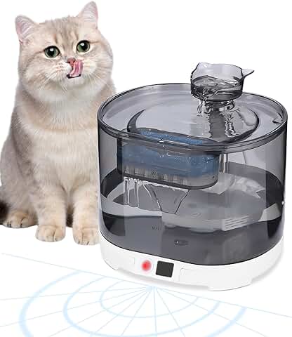 Fuente para Gatos Sin Cable,2.2l Dispensador de Agua para Gatos Con Detector de Movimiento (Menosde 2 m, 120 °)5000mah, Tanque de Agua Transparente, dos Modos de Flujo de Agua, Bomba Súper Silenciosa  