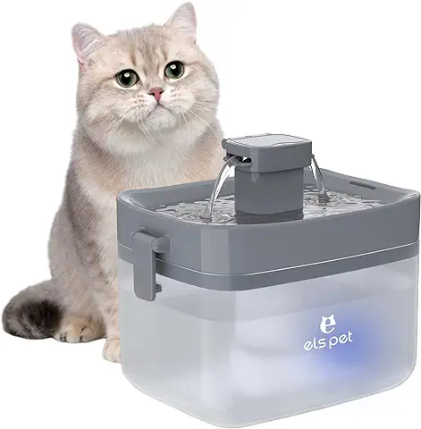 Fuente para Gatos,ELS PET 1,5L Bebedero Gatos Ultra Silenciosa,Fuente Agua Gatos con Múltiples Filtraciones, Fácil de Quitar y Lavar, Bajo Nivel de Agua Apagado Automático (Sin BPA)  