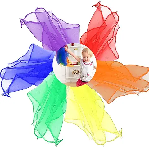 FUKPO 6 Piezas Pañuelos de Malabares, Multicolor Pañuelos de Baile para Fiestas Infantiles y Juegos Malabares(Rojo, Naranja, Amarillo, Verde, Azul, Morado)  