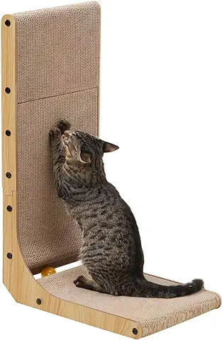 FUKUMARU Rascador para Gatos en Forma de L, 68 cm Rascador de Cartón para Gatos con Juguete de Bola para Gatos de Interior, Talla Grande  