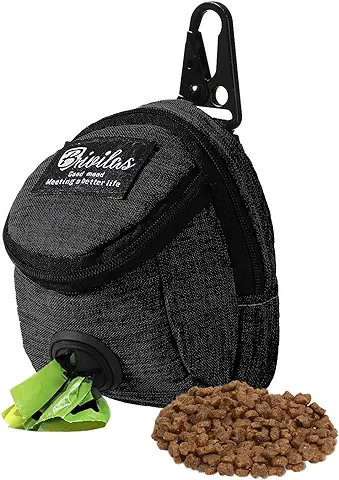 FuninCrea Bolsa de Golosinas para Perros, Bolsa Premios Perros con Dispensador de Bolsas de Excrementos Integrado Tela Oxford Bolsa de Entrenamiento para Perros para Viajes (Negro)  