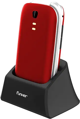 Funker E200 MAX Audio 2,Teléfono para Mayores,Audio Amplificado y Compatible con Audífonos,Pantalla XXL Letras Grandes,Teclado Parlante,Botón SOS,Memorias Directas y Fácil Uso,Batería 1000 mAH, Rojo  