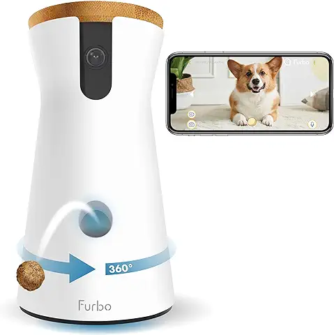 Furbo Cámara para Perros 360°: [Nuevo 2022] Cámara para Mascotas de Gran Angular con Vista de 360° Grados, Lanzamiento de Premios, Visión Nocturna en Color, Panorámica HD de 1080p, Audio  