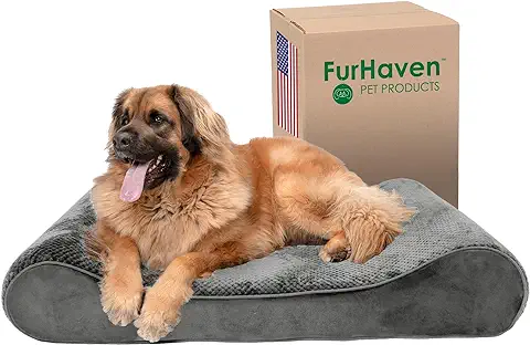 FurHaven XXL - Cama Ortopédica de Felpa Minky y Terciopelo para Perros, con Funda Extraíble Lavable, Color Gris, Jumbo Plus (2XL)  