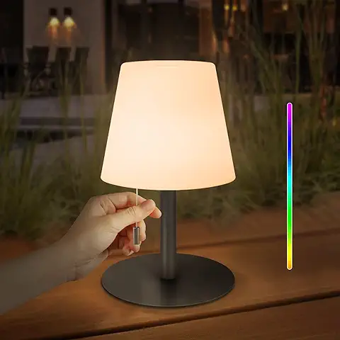 FUYO Lámpara de Mesa Inalámbrica, LED Recargable Lluminación Lámparas de Mesa con 8 RGB Colores, Impermeable IP44 Lámparas de Mesa Portátil para Restaurantes Jardín Dormitorio Camping (Negro)  