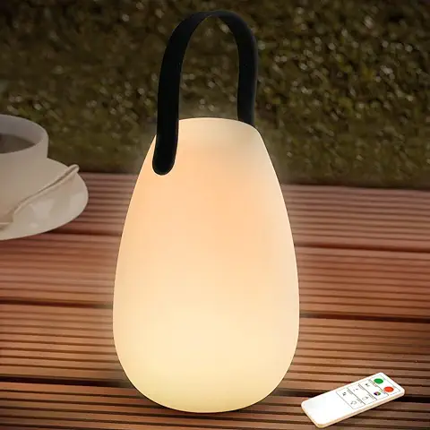 FUYO Lámpara de Mesilla Portátil LED Recargable Lámparas de mesa a Batería con Mando a Distancia Regulable Recargable Lámpara de Jardín con Mango para Exterior Patio Camping casa y Jardín (Suave)  