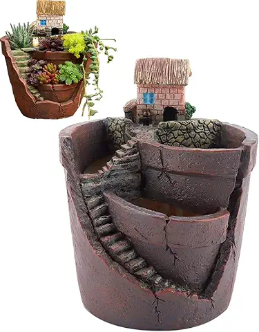 Fyearfly Maceta de Jardín de Hadas, Diseño de Casa, Maceta de Resina de Cactus, Maceta de Jardín, Maceta Suculenta, Maceta de Bricolaje para Decoración de Escritorio en casa  