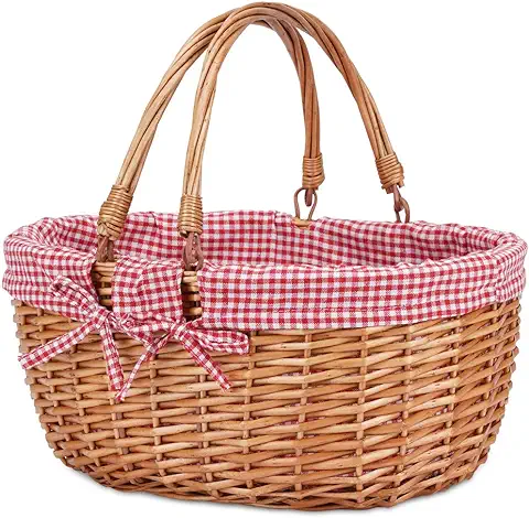 G Good Gain Cesta de Mimbre para Picnic con Asas Dobles,Cesta de Picnic de Sauce,Cesta de Pascua Tejida a Mano Natural,Huevos de Pascua y Cesta de Caramelo,Cesta de Embalaje de Regalo  