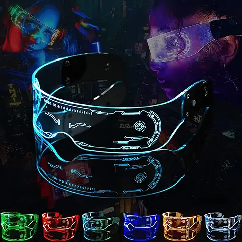 Gafas de luz LED, Cyberpunk, Luminosas, 7 Colores, Recargables, Estilo Futurista, Gafas de Fiesta, Gafas de Neón Divertidas para Cosplay, Halloween, bar, Club, Fiesta, Decoración, Regalos  