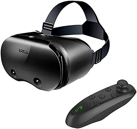 Gafas de Realidad Virtual con Gafas VR 3D para Videojuegos y Películas de 360 Grados en 3D para I.Phone, S.amsung, Android, Lente y Pupila Ajustable con Controlador (negro)  