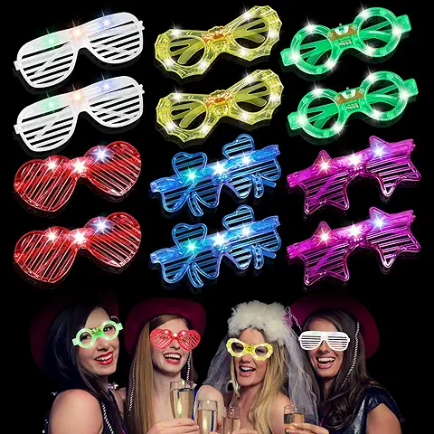 Gafas Luminosas LED, 12 Piezas Gafas de Fiesta, Gafas LED Intermitentes, Gafas de Neón, Gafas de Fiesta para Niños Adultos, Decoración Accesorios Divertido para Navidad, Halloween, Raves, Concierto  