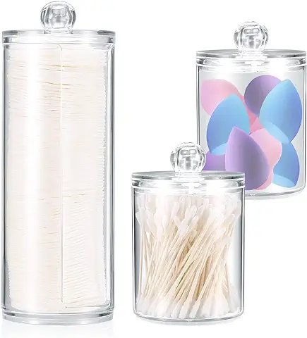 Gaomoeny 3 Piezas Organizador de Almohadillas de Maquillaje, Caja de Almacenamiento de Hisopos de Algodón Transparente con Tapa para Maquillaje, Aalgodón y Hisopos de Cosméticos Organizados  