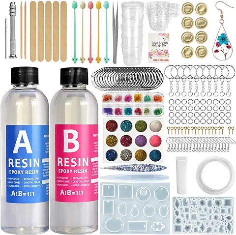 Garclimb Resina Epoxi Kit Fabricación de Joyas - Moldes Silicona y Fabricación de Accesorios para Bricolaje,Artesanía, Joyería, Decoración, para Ilaveros(440ml) 15.5oz  