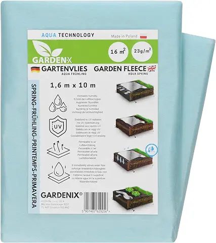 GARDENIX® 16 m² Vellón de Protección Contra Congelación para Primavera, Alta Estabilización UV, Permeable al Agua, Cubierta de Primavera para Plantas (1,6m x 10m)  