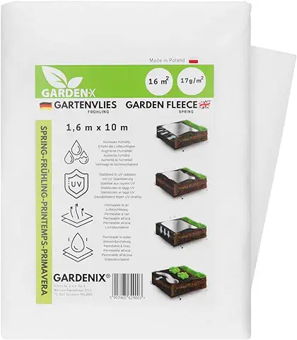 GARDENIX® 16 m² Vellón de Protección Contra Congelación para Primavera, Alta Estabilización UV, Permeable al Agua, Cubierta de Primavera para Plantas (1,6m x 10m)  