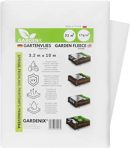 GARDENIX® 32 m² Vellón de Protección Contra Congelación para Primavera, Alta Estabilización UV, Permeable al Agua, Cubierta de Primavera para Plantas (3,2m x 10m)  