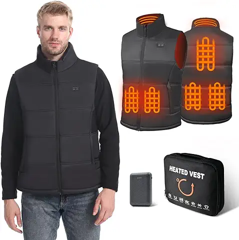 GAROERFAR Chaleco Calefactable Hombre con Batería de 12000 mAh Incluida, Chaqueta Calefactable Hombre con 6 Zonas de Calefacción, Chaleco Calefactor Eléctrico Ideal para Camping, Caza y Motos  