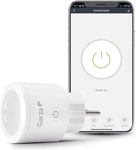 Garza Smart - Enchufe Wifi Inteligente, Programable, Wifi 2.4GHz, Con Medidor de Consumo, Control Remoto por app y por voz Alexa/Google, Blanco  