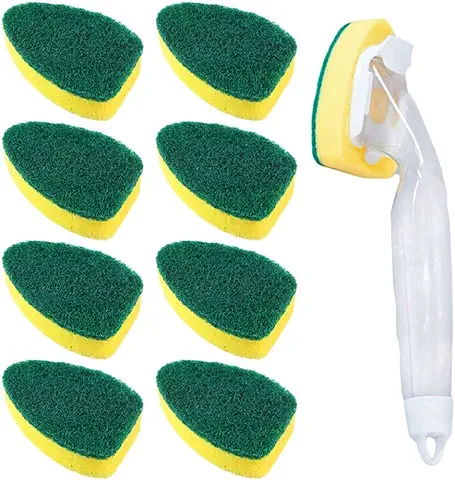 Gativs Reemplazo de Cepillo de Lavado de Plato, 10 Piezas, Ventita de Servicio para Cocina, Recarga de Esponja Verde con Mango de Limpieza Reemplazable  