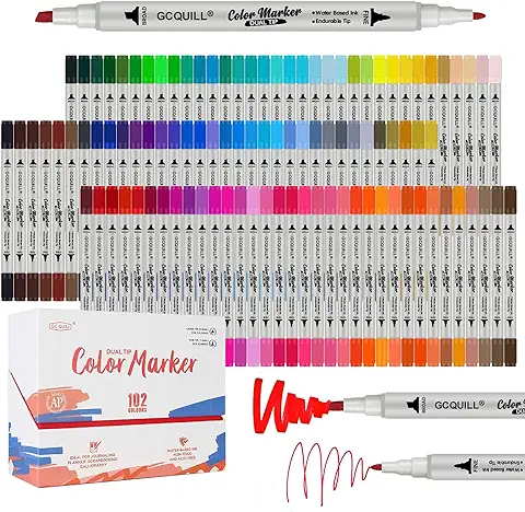 GC QUILL 102 Colores Art Markers Rotulador con Doble Punta,Rotuladores de Graffiti para Estudiantes, Artistas de Manga, Dibujar Bocetos de Arte, Pintar, Colorear GC-102W  