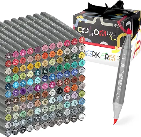 GC QUILL Rotuladores Alcohol - 121 Colores Rotuladores de Alcohol con Pincel y Cincel de Doble Punta para Niños, Artistas, Adultos Colorear, Lettering, Dibujar, Ilustrar, Manualidades GC-MK121  