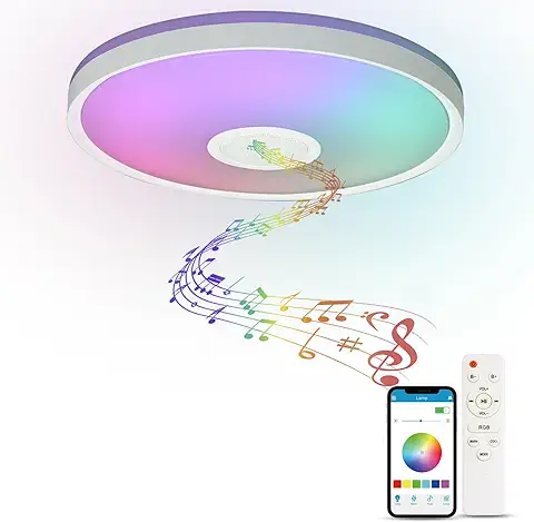 GeeliHome Lamparas con Musica Altavoz de Techo LED RGB,Inteligente Plafon,50W RGB + Luz Diurna Regulable con Mando a Distancia y APP Ilink,Cambio de Color,4600 Lúmenes Lámpara de Salón para Niños  