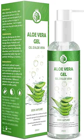 Gel de Aloe Vera 100% Puro,250 ML, Crema Natural Hidratante para Cara,Cabello y Cuerpo,Ideal para el Acné,Pieles Secas y Quemadas Solares,Calmante,Nutritiva y Antisensible| con Bomba  