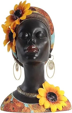 Generico Novedad Estatua de Cabeza de Mujer Africana, Elegante Adorno Decorativo de Resina Busto Femenino Escultura Artística para Dormitorio Escritorio  