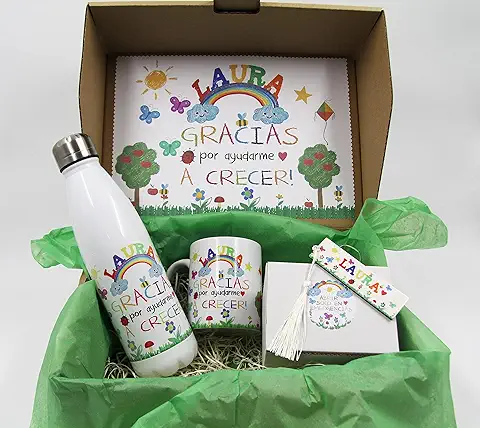 Genérico Pack de Regalos Personalizados con Nombre y Texto, para Maestros, Docentes, Profesora de Guardería.  