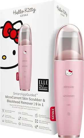 GESKE x Hello Kitty | SmartAppGuided™ MicroCurrent Skin Scrubber & Blackhead Remover | 9 en 1 | Cuidado de la piel | Dispositivo de Limpieza Facial | Antiedad | Lifting | Eliminador de Puntos Negros  