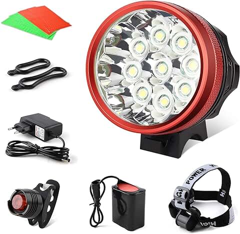 GHB Foco Bicicleta Luces para Bicicleta Impermeable IPX-5 9LED T6 15000LM con Batería y Cargador  