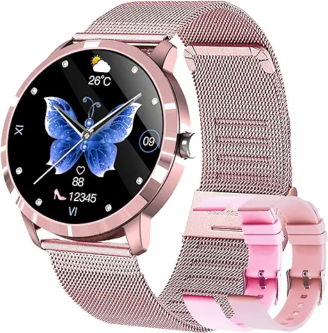 GIFTFIT Reloj Inteligente Mujer, Smartwatch Deportivo a Prueba de Agua IP68, 1.1inch Táctil Completa con Caloría, SpO2, Menstrual Registro, Podómetro Pulsera Actividad Inteligente con iOS Android  