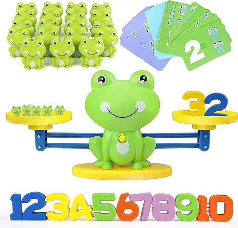 GILOBABY Juguete de Matemáticas Rana, Juego de Equilibrio Balanza con Báscula Digital y Accesorios, Juguetes Animal Educativo Temprana Regalo de Cumpleaños para Niños y Niñas 3-6 Años  