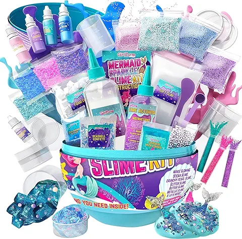 GirlZone Egg Mermaid Sparkle Slime Making Kit for Girls, Measures 9.5 Inches Tall, 39pcs DIY Sparkle Slime with Lots of Glitter Slime Add In, Gifts for 9 Year Old Girls  