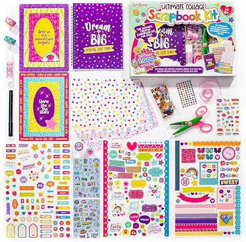 GirlZone Kit Definitivo de Collage y Scrapbooking, Incluye Pegatinas y Todo lo Necesario para Hacer un Álbum de Recortes de Fotos de 40 Páginas, Regalos de Manualidades para Niñas y Niños  