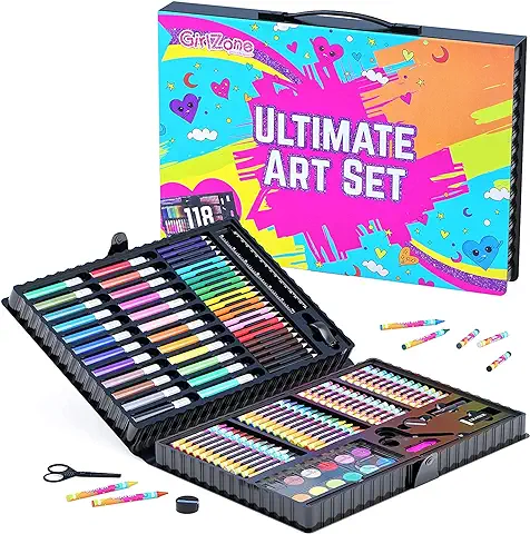 GirlZone Regalos para Niñas - Estuche Colores, Kit Manualidades, 118 Piezas, Pinturas para Niños, Set De Arte Infantil, Art Set, Regalos Originales de Cumpleaños  