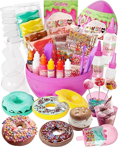 GirlZone Regalos para Niñas Huevo Sorpresa de Slime Tartas y Dulces Kit de Slime y Arcilla para Hacer Slime con Aromas Mantequilla, Helado y más Cakes & Sweet Treats Slime Egg  