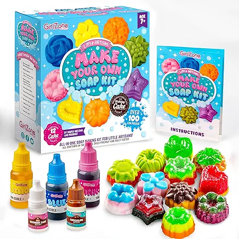 GirlZone Regalos para Niñas Kit de Jabón Pequeño Artesano Hazlo Tú Mismo, Más de 100 Piezas Increíbles en un Kit para Hacer Jabones y Crear 12 Pastillas de Jabón Deliciosos Aromas y Colores  