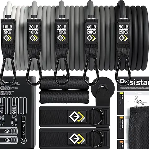 GJELEMENTS Bandas Elásticas de Musculación - Set de Gomas Elásticas Premium - Juego de Cintas de Resistencia - Entrenamiento, Deporte, Fitness, Pilates  