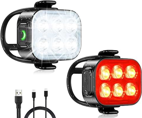 Glangeh Luz Bicicleta Recargable USB, Luces Bicicleta Delantera y Trasera de 1.5H Carga Rápida, 4+6 Modos y IP65 Resistente con Luz Trasera Bicicleta para Ciclismo de Carretera y Montaña de la Noche  