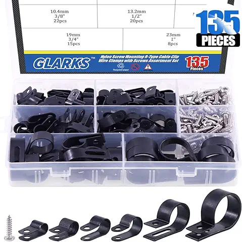 Glarks - Juego de Clips Organizadores de Cables de Nailon Tipo R para Cables, Cables y Conductos de Cables (132 Unidades)  