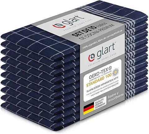 Glart 48BI2 - Paños de Cocina (10 Unidades, 50 x 70 cm, 100% Algodón, con Certificación Oeko-Tex® Standard 100), Color azul  