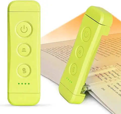 Glocusent Luz Lectura Recargable USB, Lampara de Lectura LED con Pinzas, 3 Colores Ámbar & 5 Brillos Regulables, Compacta y de Larga Duración,Regalo para los Amantes del Libro  