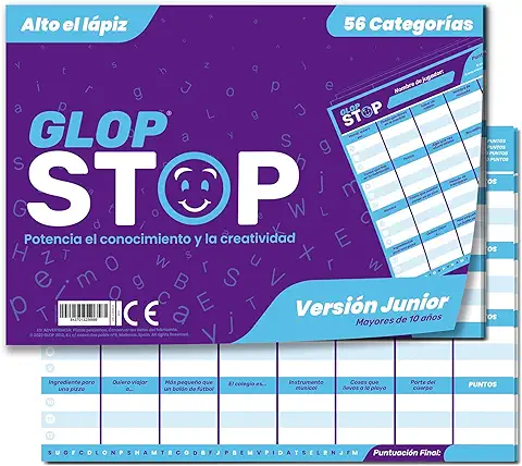 Glop Juegos de Mesa para Familias y Niños +10 Años - Juego de Habilidad - Juegos Educativos - Fomenta la Creatividad y el Conocimiento - Juegos de Familia Divertidos - Idea Regalo Stop Junior  