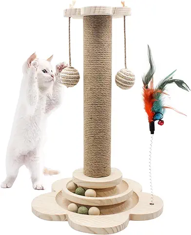 Gndigufa para Gatos de Poste, Pequeño Rascador con Bola Colgante y Pluma, 45 cm 5 en 1 Rascador para Gatos, Cuerda de Sisal Natural, Juguete para Gatos, árbol para Gatos, Rascador para Gatos  